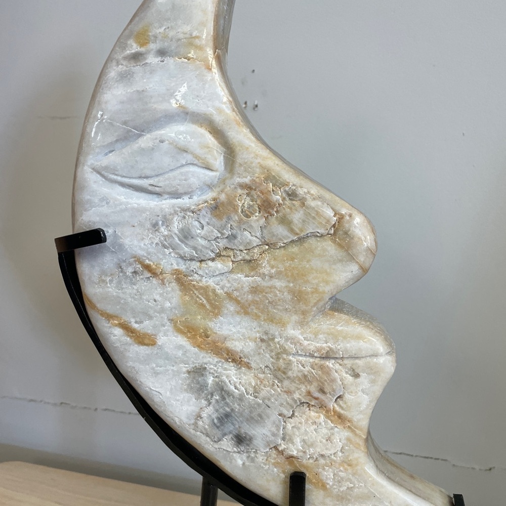 XL 100% NATURAL JASPER MOON W/ custom stand18” high, 9”wide 3” thick 3.9KG 8.7LB - Picture 6 of 9